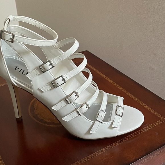 Tildon Shoes - Tildon White Multi-Staples Caged Open Toe Heels